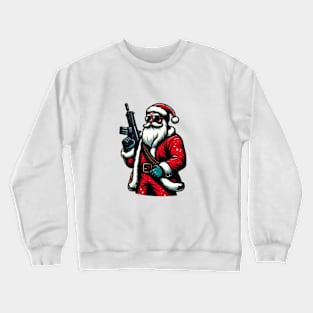 Standing Santa Claus With Sunglasses&Rifle Gun Design Crewneck Sweatshirt